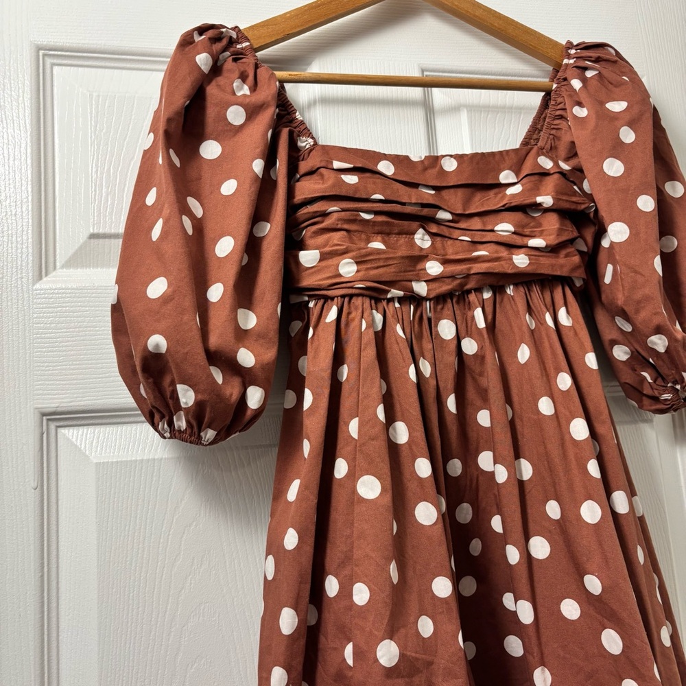 Abercrombie & Fitch Rust Polka Dot Smocked Dress - Picture 3 of 8